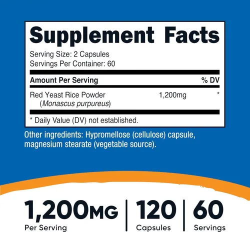 Miniatura 2 de Nutricost Arroz de levadura roja 1200 mg, 120 cápsulas - 60 porciones, cápsulas vegetales, sin OMG, sin gluten