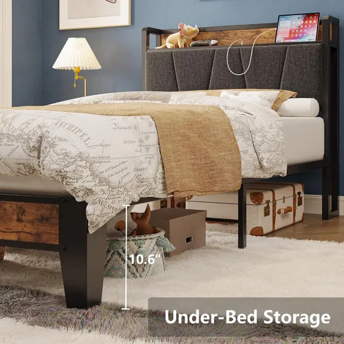 Miniatura 6 de LIKIMIO Marcos de Cama Twin XL, Cabecera de Almacenamiento con Estación de Carga, Sólido y Estable, Sin Ruido, No Necesita Somier, Fácil Montaje