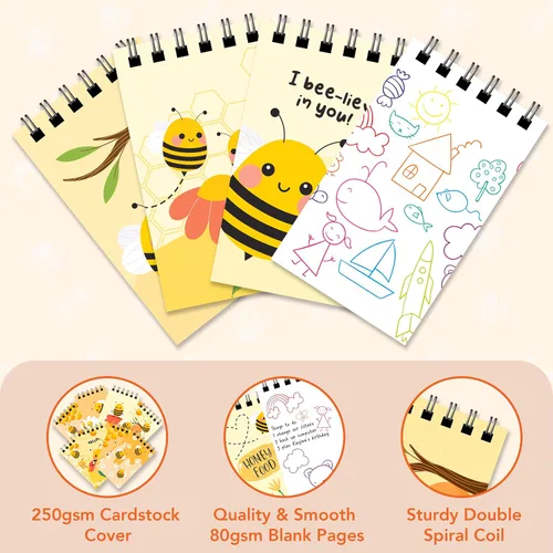 Miniatura 4 de Decorably Paquete de 24 Blocs de Notas de Favores de Fiesta de Abejorro para Niños - 12 Diseños Inspiradores de 2.4x4 pulgadas Bloc de Notas