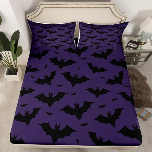 Miniatura 36 de Juego de sábanas bajeras con bonito diseño de gato negro para niños y niñas, diseño de dibujos animados de Halloween, gato, animales, sábanas