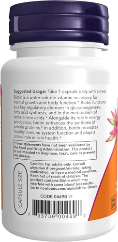 Miniatura 3 de NOW Foods Suplementos, Biotina 1000 mcg, Metabolismo de Aminoácidos*, Producción de Energía*, 100 Cápsulas