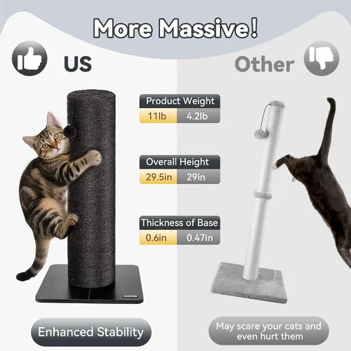 Miniatura 8 de KAMABOKO Poste rascador de gato de 29.5 pulgadas para gatos grandes, poste rascador de sisal natural de 7.5 pulgadas de diámetro ultra grande