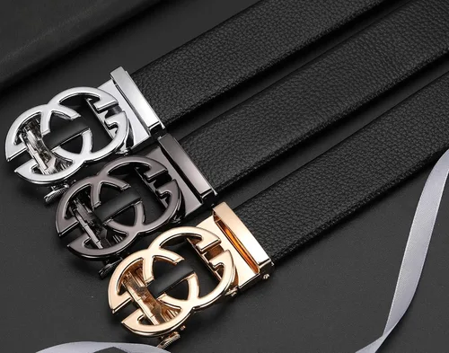 Miniatura 3 de Cinturón de cuero con diseño de hebilla automática de moda clásica para hombre