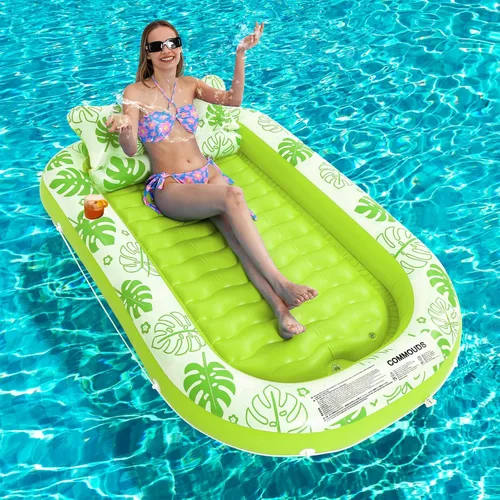 Miniatura 7 de Flotador Inflable para Piscina de Bronceado con Almohada Cervical - Flotadores de Piscina para Adultos para Tomar el Sol, Patio Trasero, Fiesta