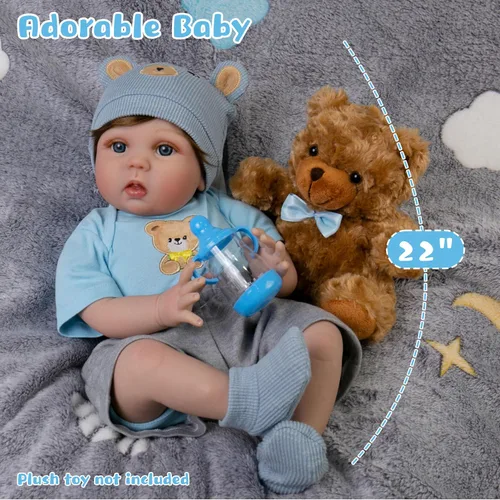 Miniatura 4 de EKOKIZ Muñecas de bebé Reborn de 22 pulgadas, muñecas de bebé de la vida real, cuerpo de tela suave, muñeca realista para niños con ropa