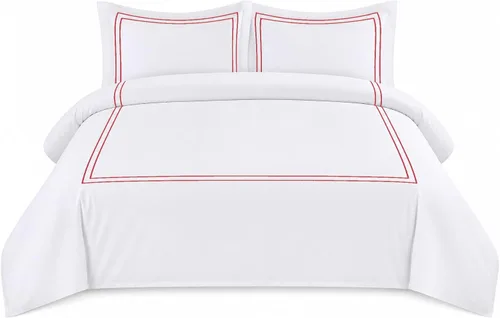 Miniatura 32 de BedDecor Lujoso juego de funda de edredón de algodón egipcio de 400 hilos, 1 pieza con hermoso bordado de 2 rayas