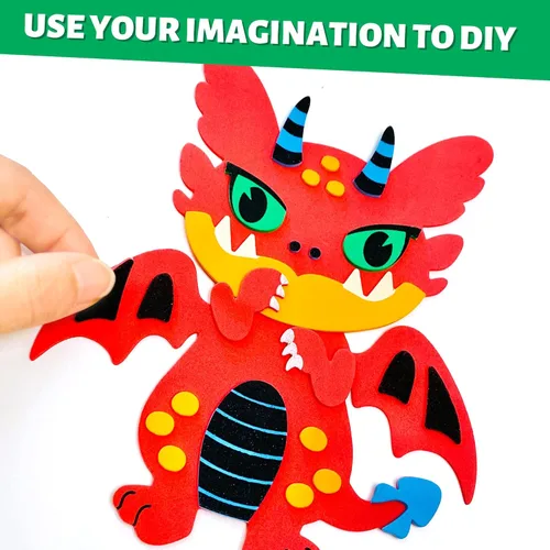 Miniatura 4 de VKPI Kit de regalo de 4 piezas de espuma EVA, creativo para hacer tu propio dragón, proyectos de manualidades de papel de espuma de dibujos animados