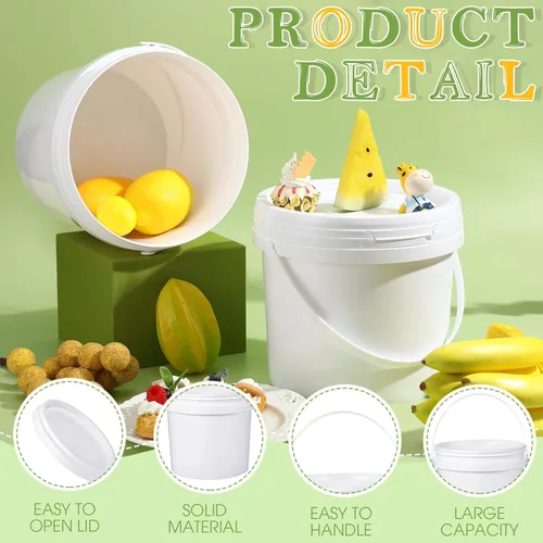 Miniatura 3 de Leinuosen 8 cubos de plástico con asa y tapa, duradero, resistente, seguro para alimentos, contenedor para almacenamiento multiusos, pintura