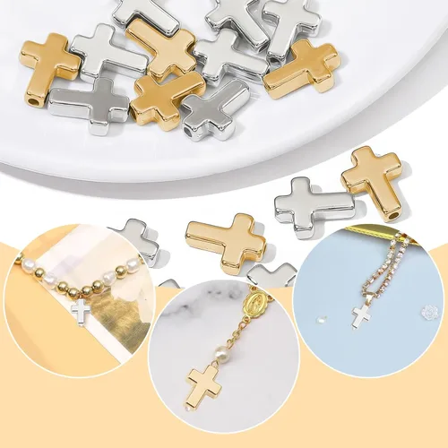 Miniatura 3 de 400 cuentas cruzadas a granel para hacer joyas, dijes espaciadores de crucifijo de plástico CCB dorado y plateado, mini cuentas sueltas religiosas