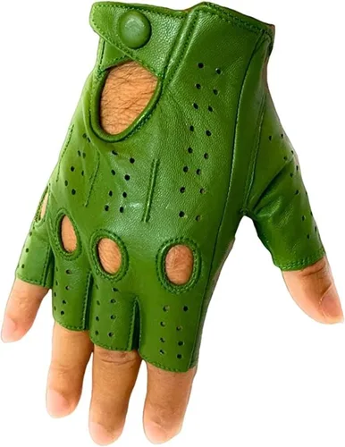 Miniatura 3 de Guantes sin forro de piel de oveja genuina para hombre, medio dedo, ciclismo, motocicleta, ejercicio y fitness, sin forro