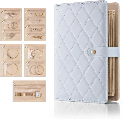 Vlando Organizador de libros de joyería, estuche de viaje de cuero con 5 páginas desmontables para collares, anillos, aretes, sin enredos, para