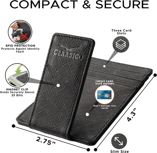Miniatura 2 de Cartera de cuero con clip de dinero para hombre bolsillo frontal delgado bloqueo RFID con imán súper fuerte