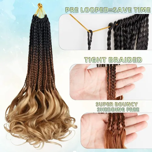 Miniatura 3 de Rizos franceses de cabello de ganchillo para mujeres negras, 14 pulgadas, paquete de 8 unidades, de color marrón degradado a rubio, suave