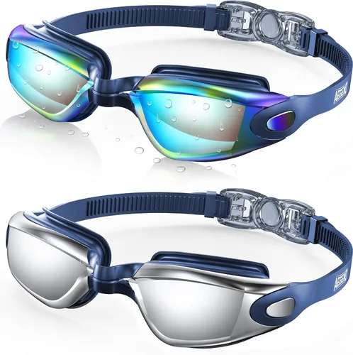 Miniatura 22 de Aegend - Gafas de natación, paquete de 2 gafas de natación sin filtraciones, para adultos, hombres, mujeres y jóvenes Negro claro y rosa rojo claro