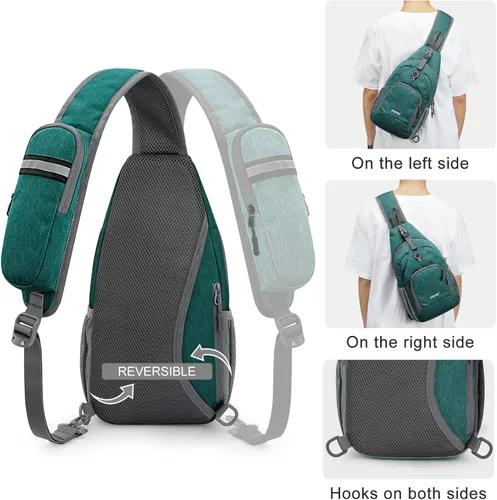 Miniatura 5 de G4Free Bolso bandolera RFID, mochila cruzada para el pecho, bolso de hombro para senderismo al aire libre Verde