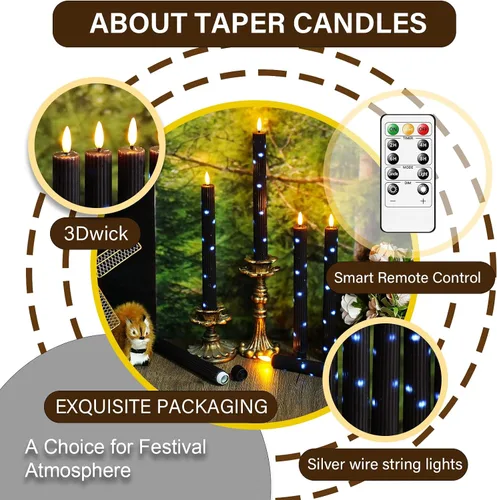 Miniatura 4 de kakoya Velas cónicas sin llama de cera real con temporizador remoto, 6 velas cónicas que funcionan con pilas, velas LED de 9.6 pulgadas con cuerda
