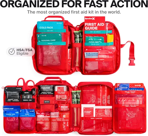 Miniatura 3 de SurviveX Kit de primeros auxilios profesional grande para automóvil, viajes y hogar, kit de emergencia para senderismo, camping, mochilero y al aire