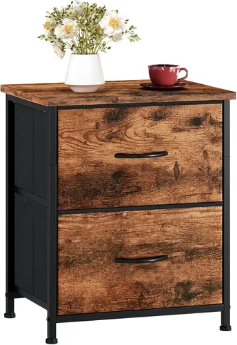 Miniatura 10 de Somdot - Mesita de noche, pequeña cómoda para dormitorio con 2 cajones, mesa auxiliar de noche con contenedores de tela para dormitorio, armario