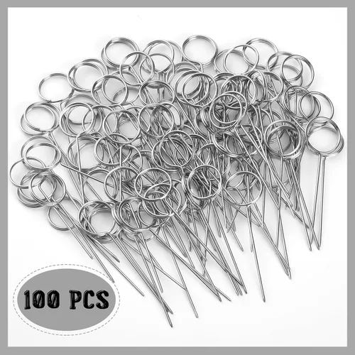 Miniatura 4 de Seajan 100 púas florales para tarjetas de 2.24 pulgadas, pasador de acero inoxidable, clip de metal para foto de alambre pequeño, clip de metal