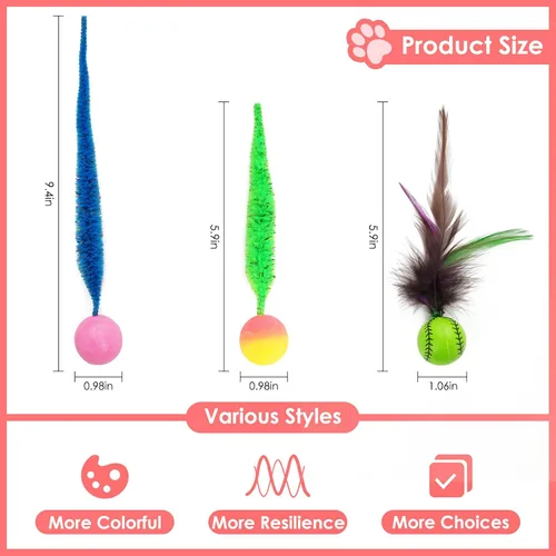 Miniatura 5 de SHENGSEN Juguete de varita de plumas para gatos, pelota inflable con cola para gatos, gusano mágico con juguete de bola grande y colorida