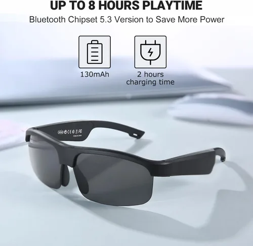 Miniatura 7 de Gafas inteligentes, gafas de sol polarizadas Bluetooth, micrófono y altavoces integrados, asistente de voz, protección UV, gafas de sol de audio