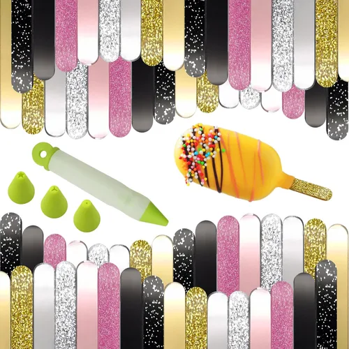 SNAIL GARDEN Palitos acrílicos para tartas, 64 palitos acrílicos con purpurina multicolor y palitos de helado de espejo de 4.5 pulgadas, palitos de