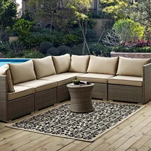 Modway Ariana Vintage Floral Trellis 5x8 Interior y Exterior En Negro y Beige