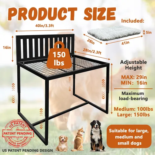 Miniatura 3 de Beside - Cama para perro, literas para perros de altura ajustable, marco de cama de metal para perros de 40 x 28 pulgadas con cojín, tamaño grande