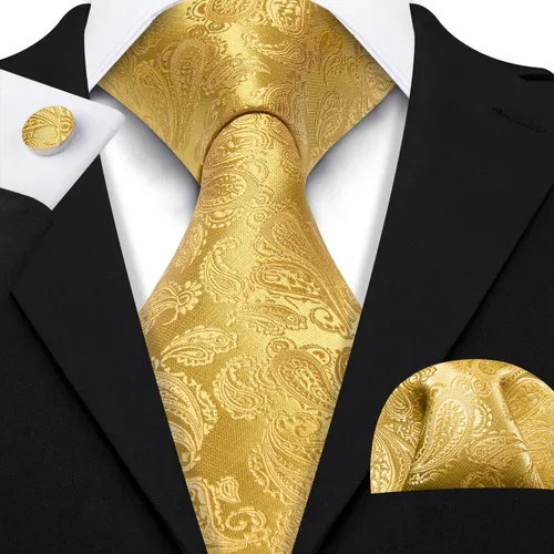 Miniatura 81 de Barry.Wang - Juego de corbata de seda para hombre, diseño de cachemira, pañuelo y gemelos de bolsillo
