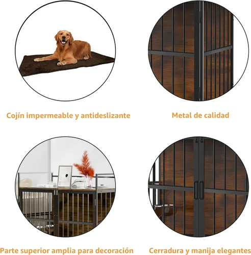 Miniatura 4 de ROOMTEC Furniture Style - Jaula grande para perros con comedero elevado ajustable de 360° para perros, 2 cuencos de acero inoxidable, cojín