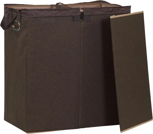 Miniatura 7 de Household Essentials Cesta doble para ropa sucia con tapa, dos compartimentos para una fácil clasificación con forro extraíble, plegable, lino marrón