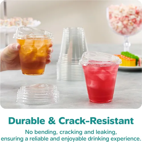 Miniatura 6 de GUSTO Vasos de plástico transparente con tapas [12 oz - 50 unidades] - Vasos desechables para bebidas de café helado con tapas para sorber sin 12