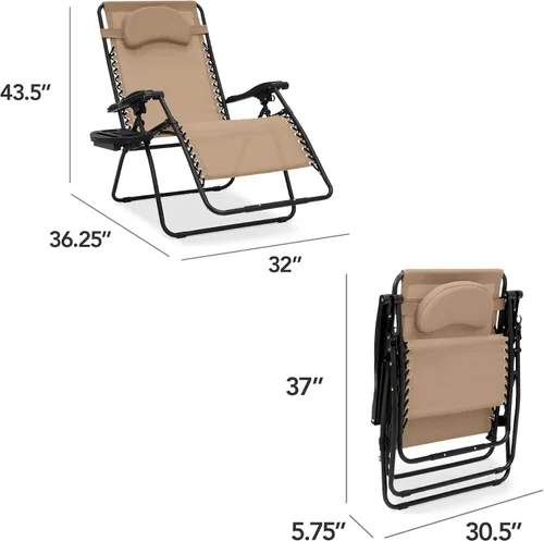 Miniatura 2 de Best Choice Products - Silla de gravedad cero de gran tamaño Canela