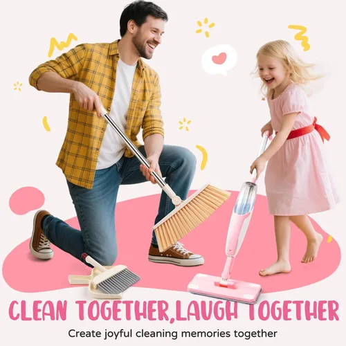 Miniatura 7 de Juego de juguetes de limpieza para niños, mini trapeador de aerosol rosa, juguetes Montessori, herramienta de limpieza para niños pequeños