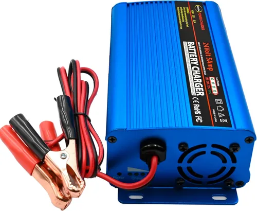 Cargador de batería de 24V, cargador de batería inteligente automático, mantenedor, cargador de goteo de 5A e interruptor de E/S con clips de