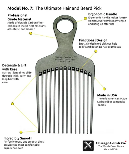Miniatura 9 de Chicago Comb Peine de púa de fibra de carbono modelo 7, para peinados largos y gruesos y afro, color negro, 6 pulgadas (5.9 in)