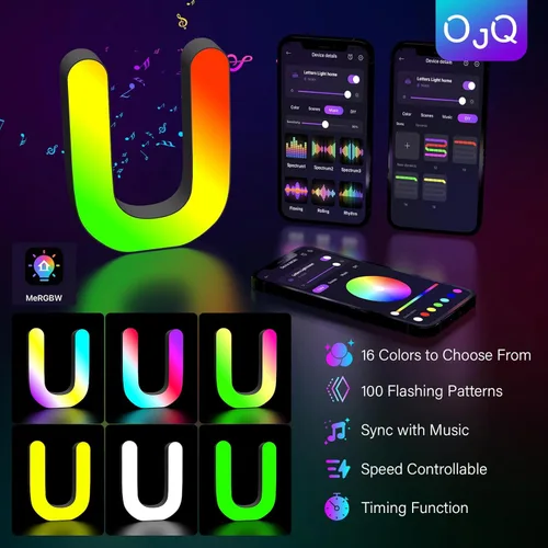 Miniatura 4 de OJQ Letras LED Iluminadas con Música Sincronizada de Letras del Alfabeto Coloridas - Luz de Dormitorio con Cambio de Color - Regalos de Cumpleaños