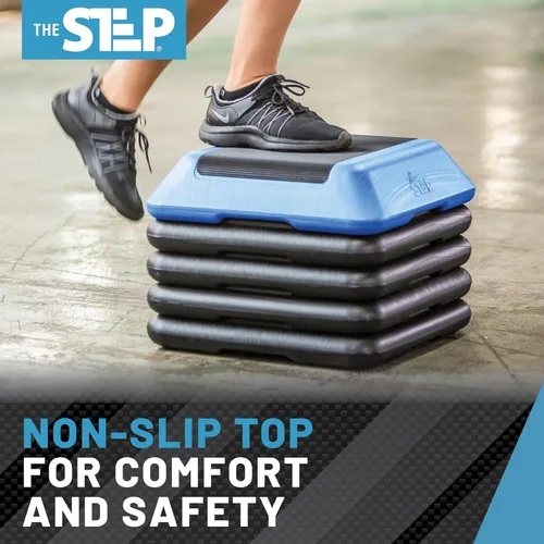 Miniatura 5 de The Step Plataforma aeróbica ajustable de paso alto con 4 elevadores, equipo de entrenamiento de gimnasio en casa, equipo de ejercicio de fitness