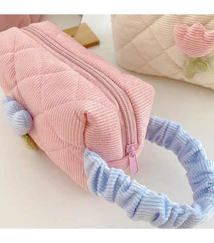 Miniatura 5 de Bolsa de maquillaje floral kawaii, bolsa para cosméticos y cosméticos, bolsa de viaje estética, organizadora de bolsa de aseo acolchada de hadas