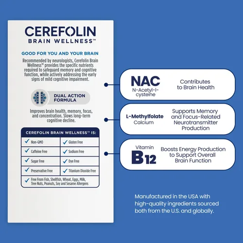 Miniatura 3 de Cerefolin Bienestar cerebral, nutrición dirigida para apoyo cognitivo, mejora la memoria, enfoque y concentración, L-metilfolato, NAC, B12