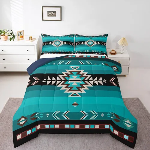Miniatura 19 de Feelyou Southwest Native Juego de Ropa de Cama para Niños y Niñas Juego de Edredón Geométrico del Suroeste Tamaño Twin Edredón Tribal Decoración
