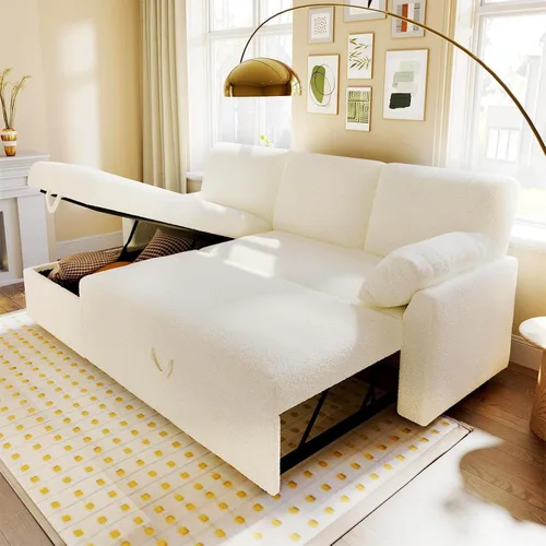 Miniatura 18 de VanAcc - Sofá cama con sofá cama extraíble de 2 en 1 con sofá cama extraíble con chaise de almacenamiento para sala de estar, cómodo sofá cama, Beige