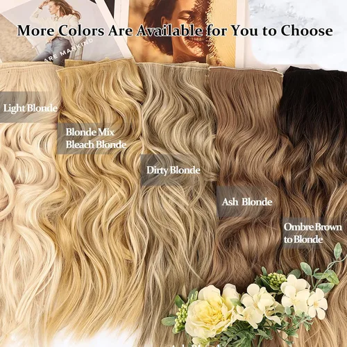 Miniatura 5 de NAYOO Extensiones de cabello con clip, de 20 pulgadas, largo, ondulado, rizado, rubio ceniza, extensiones de cabello sintético de cabeza completa