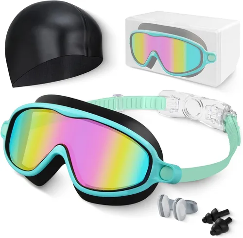 Miniatura 12 de Gafas de natación para niños, antivaho, protección UV y amplia vista & gorro de natación para niños de 3 a 15 años, niños y niñas, bebés