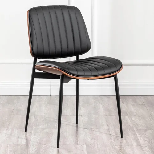 Miniatura 13 de LUNLING Sillas de comedor modernas de mediados de siglo, silla retro beige de piel sintética con asiento tapizado de madera curvada de nogal, patas