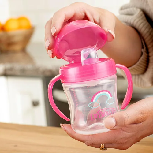 Miniatura 11 de Dr. Brown's Milestones - Vaso entrenador con pico suave y asas, arcoíris rosa, sin BPA, 6 oz/180 mL, a partir de 6 meses Arco iris rosado