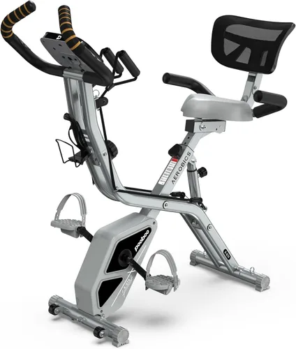 pooboo - Bicicleta de ejercicio plegable, bicicleta estática vertical plegable, bicicleta magnética para interiores X-Bike con resistencia ajustable