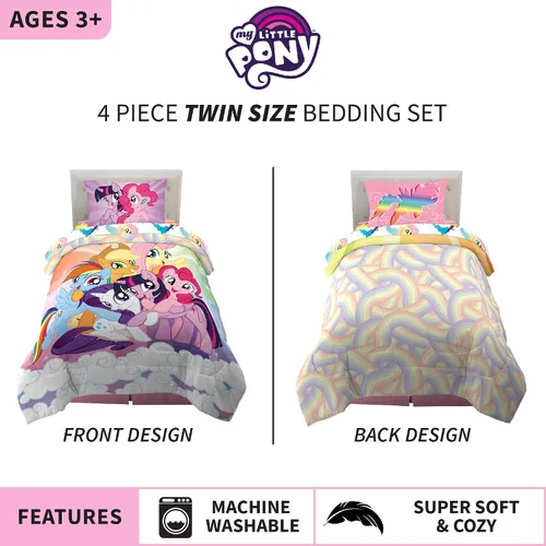 Miniatura 3 de Franco Juego de sábanas y edredón de microfibra súper suave para niños, 4 piezas, tamaño individual, unicornio My Little Pony Mi pequeño poni