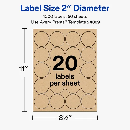 Miniatura 4 de Avery Kraft Brown Round Labels, 2" Diameter, Laser/Inkjet Printer Compatible, 1000 Printable Labels Total, Great for Branding, Packaging, Events