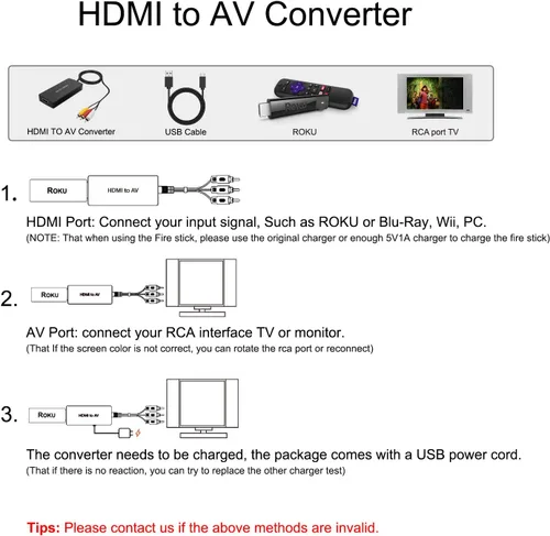 Miniatura 4 de LVY Convertidor HDMI a RCA, adaptador de convertidor de audio de vídeo compuesto HDMI a AV, compatible con PAL/NTSC para PC portátil HDTV DVD